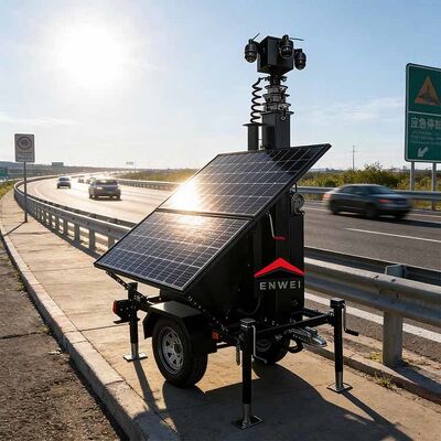 پوشش کامل صحنه کمکی دوربین خورشیدی کامیون امنیتی کامیون نظارت خورشیدی برای نظارت پارک صنعتی