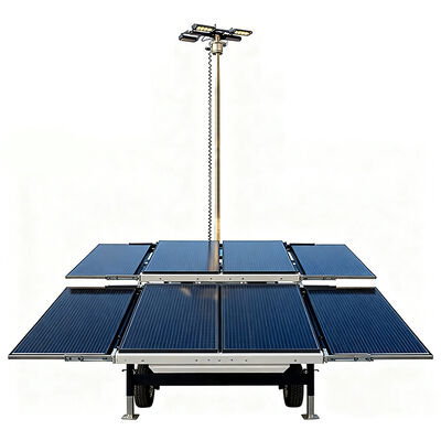برج نور خورشیدی صنعتی با 6*120 وات LED و دکل هیدرولیک 7 متری برای روشنایی 32 ساعت